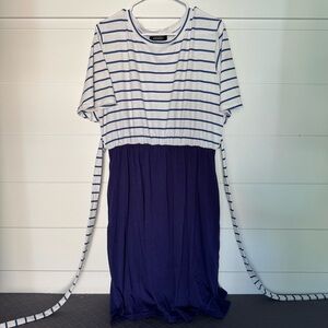 Merokeety Striped Navy and White Dress w/ Pockets, Women’s XL